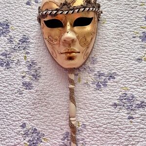 Vintage Venetian Carnival Mask with handle bought in Venice over 20 years ago.
